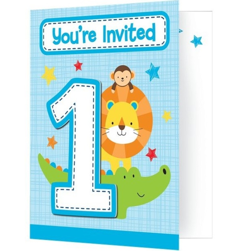 8 invitation cards 1st birthday blue