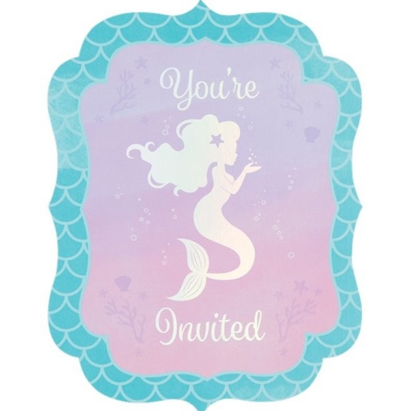 8 Mermaid Treausres invitation cards