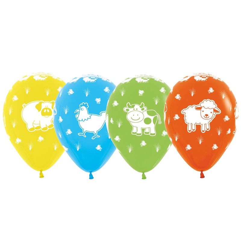 5 colorful farm balloons 30cm