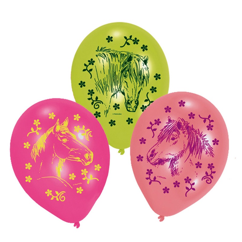 6 Colourful Horse Balloons 23cm