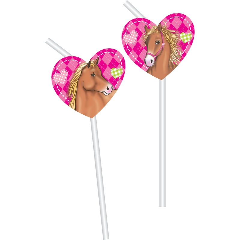 6 horse love straws 24cm