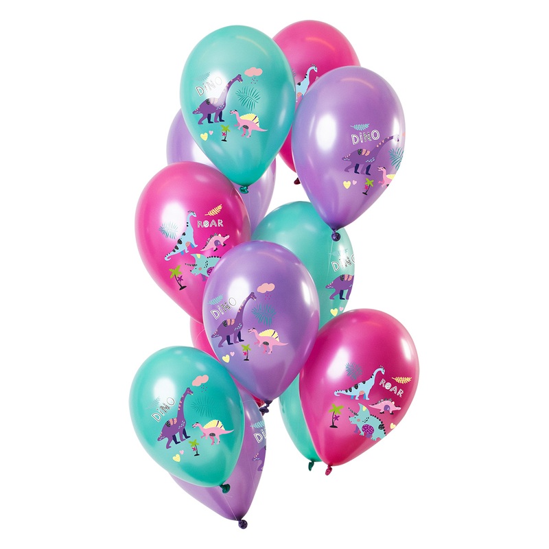 12 latex balloons dinosaur purple metallic