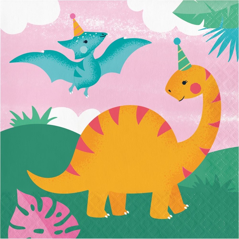 16 Dino Girls napkins 33cm