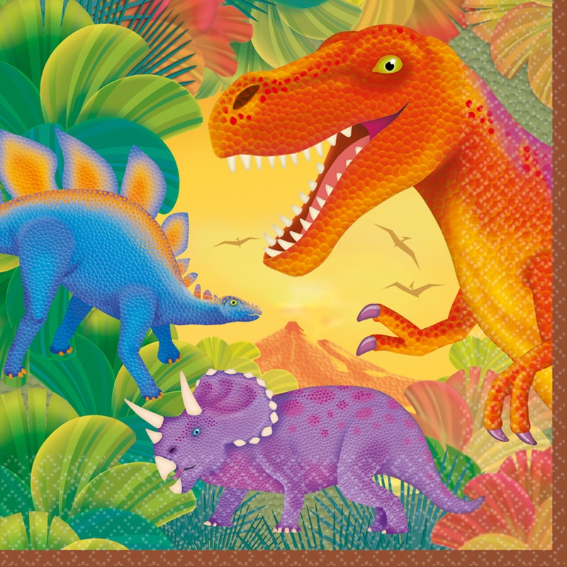 16 dinosaur napkins prehistoric giants T-Rex 33cm