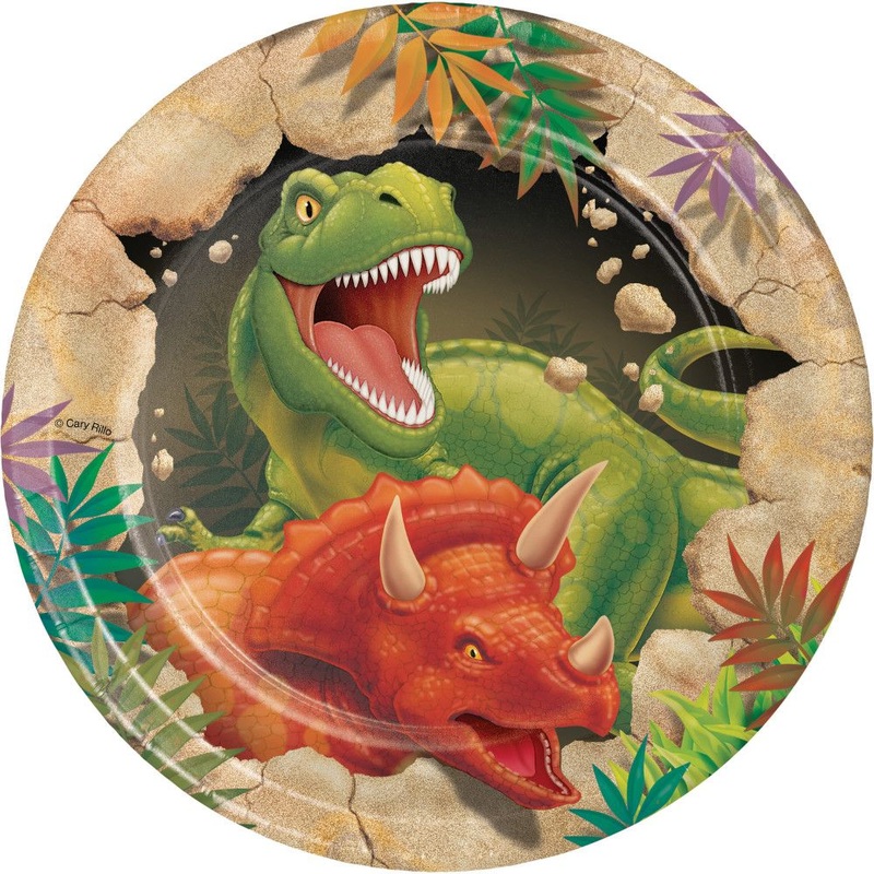 8 cave dinosaur paper plates 18cm