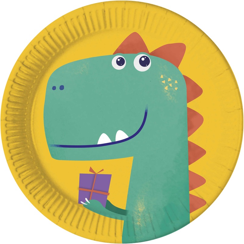 8 Dino birthday plates compostable 23cm