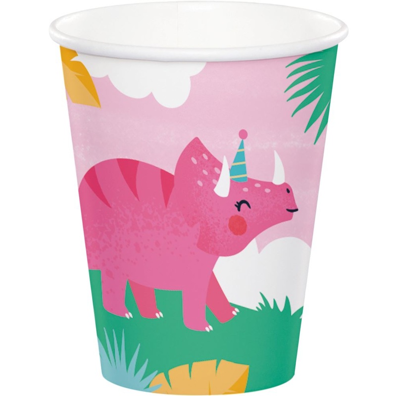8 Dino Girls paper cups 250ml