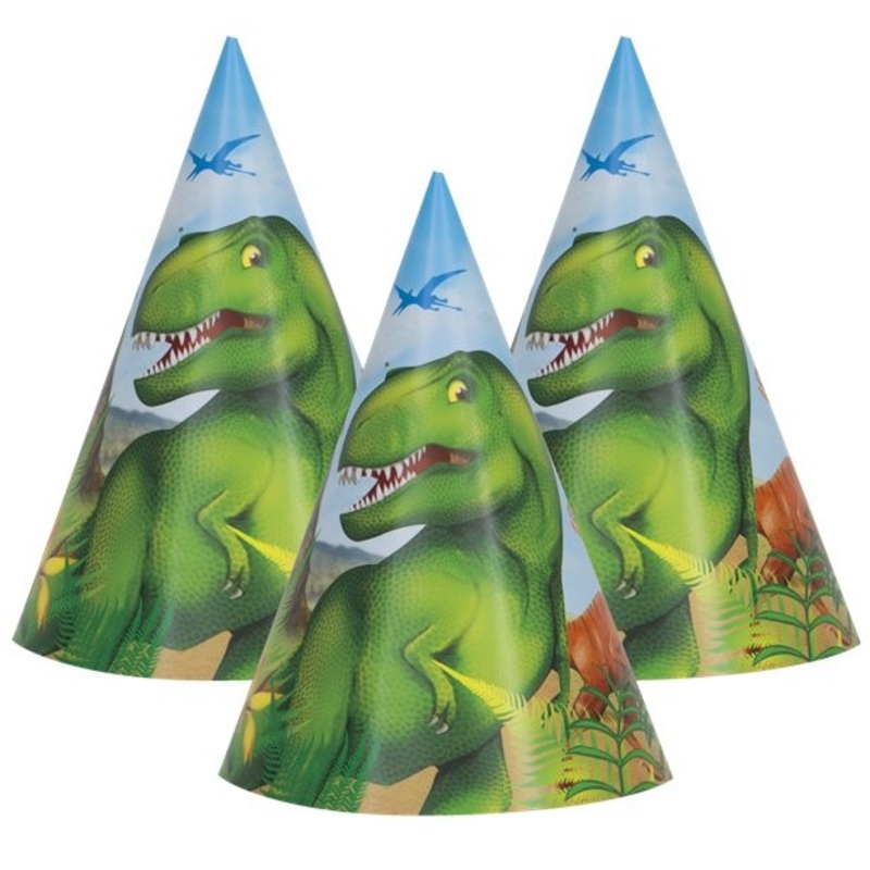 8 dinosaur adventure party hats 15cm