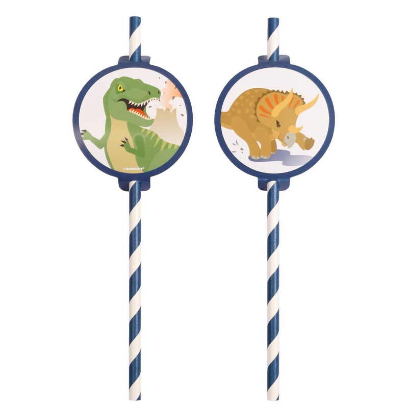 8 Happy Dinosaur straws 19.7cm