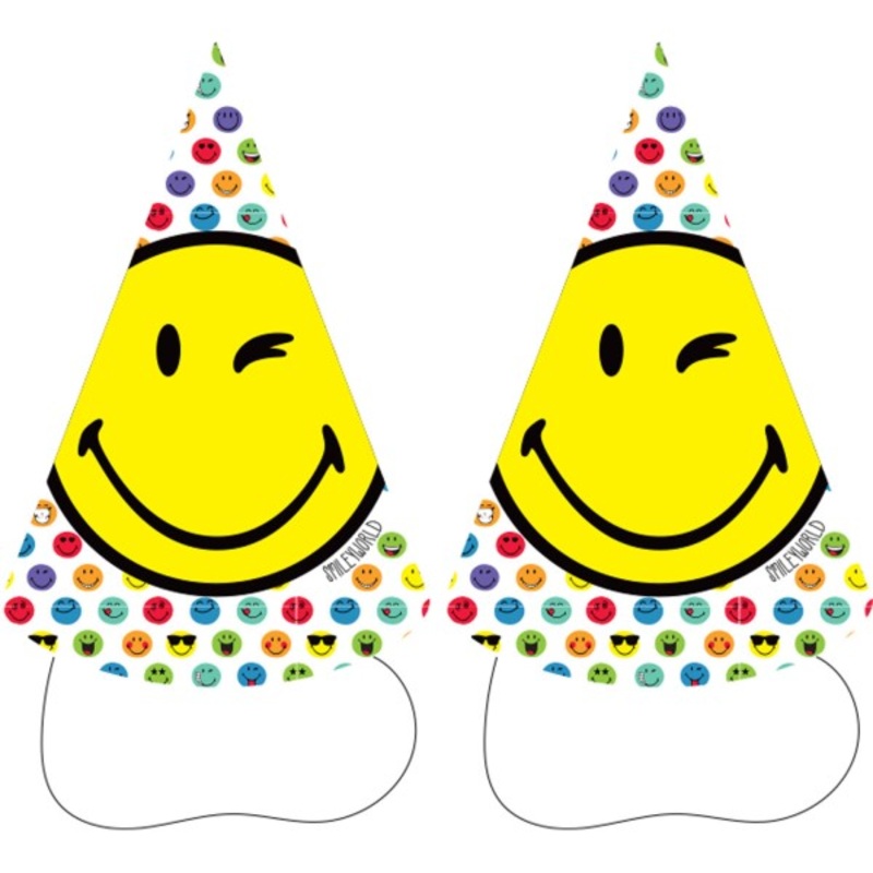 8 Smile the World party hats 16cm