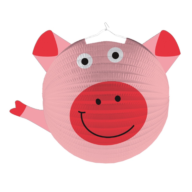 Adorable farm animals lantern waving pig