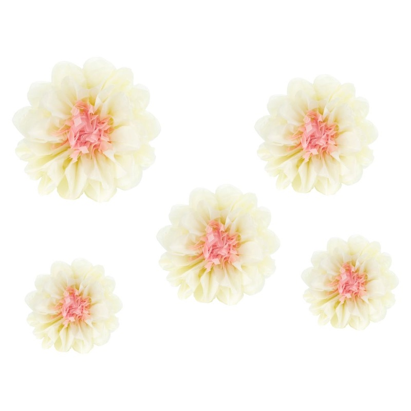5 tissue paper flowers cream colored 20-30cm