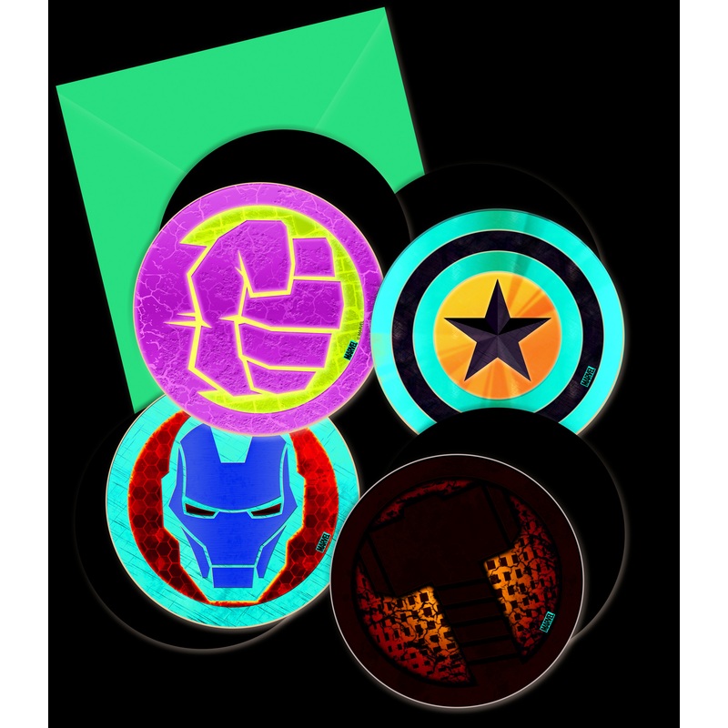 6 Avengers Heroes invitation cards