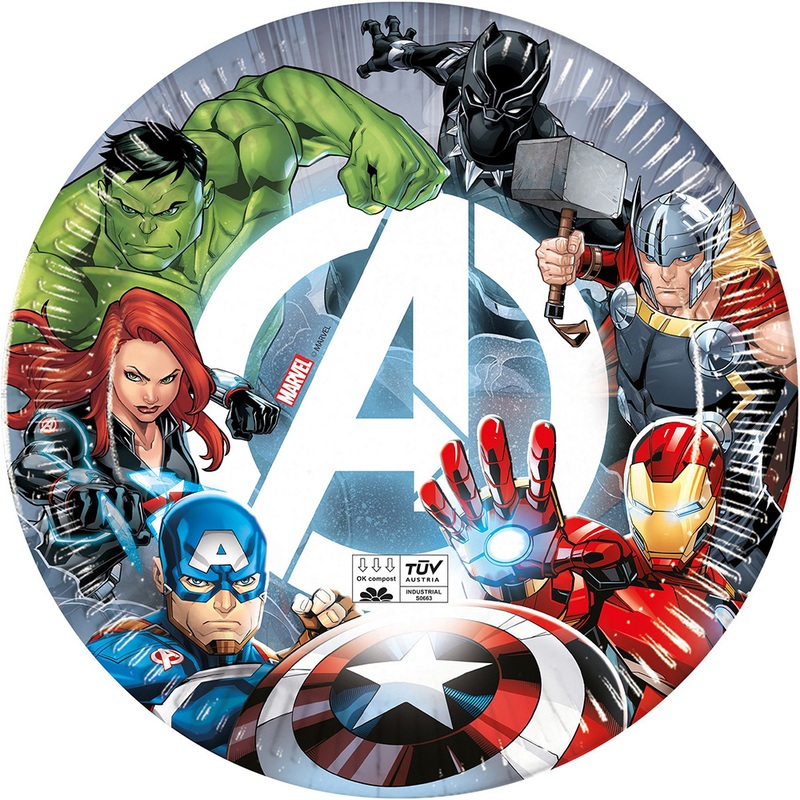 8 Avengers Fight paper plates 23cm compostable