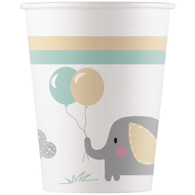 8 baby elephant paper cups 200ml