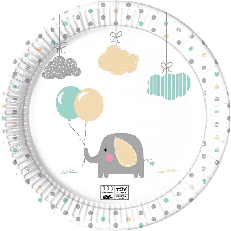 8 baby elephant paper plates compostable 23cm