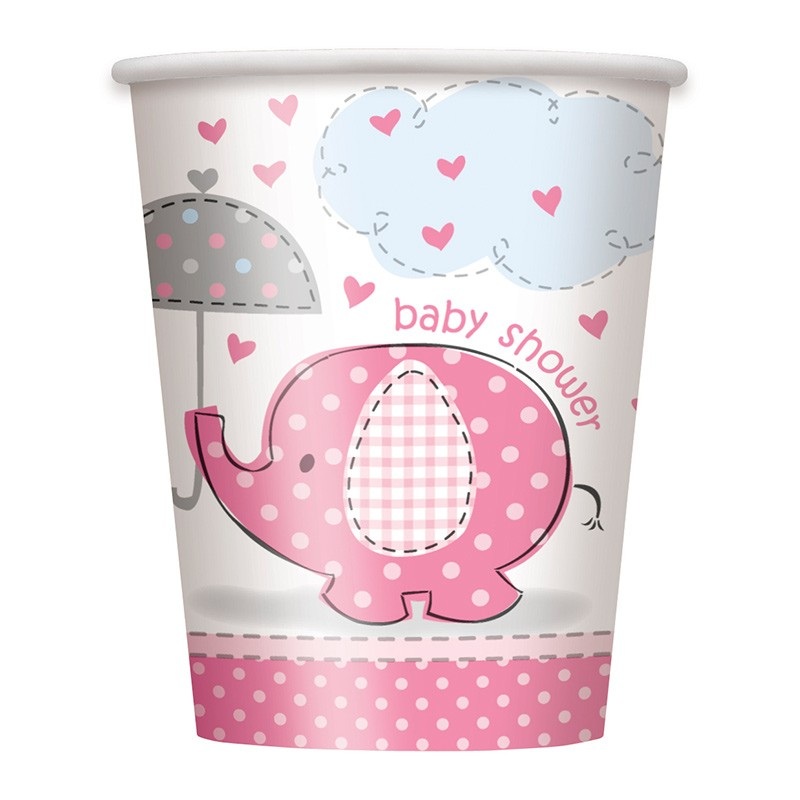 8 elephant baby party paper cups pink 266ml