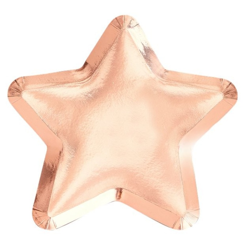 8 small star paper plates rose gold 23cm