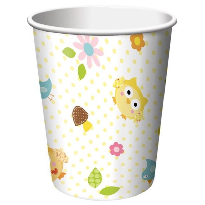 8 Woodland baby shower paper cups 256ml