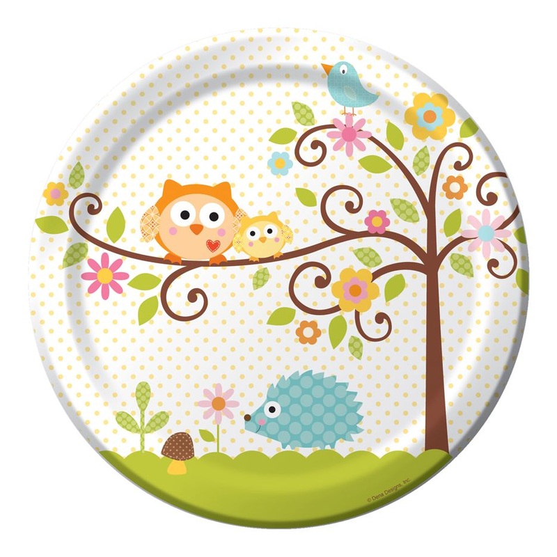 8 Woodland baby shower paper plates 23cm