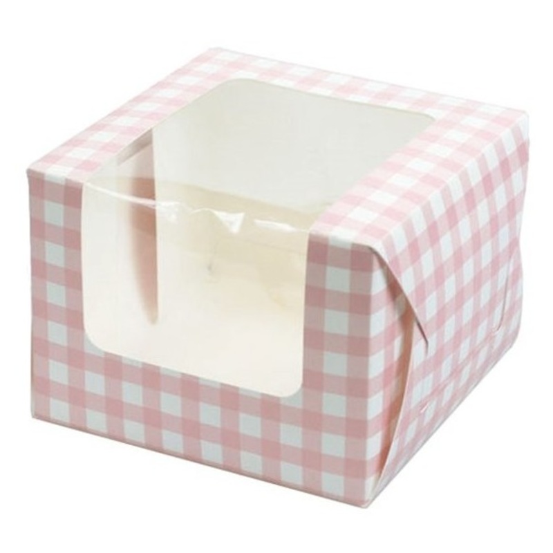 Checkered gift box with window pink