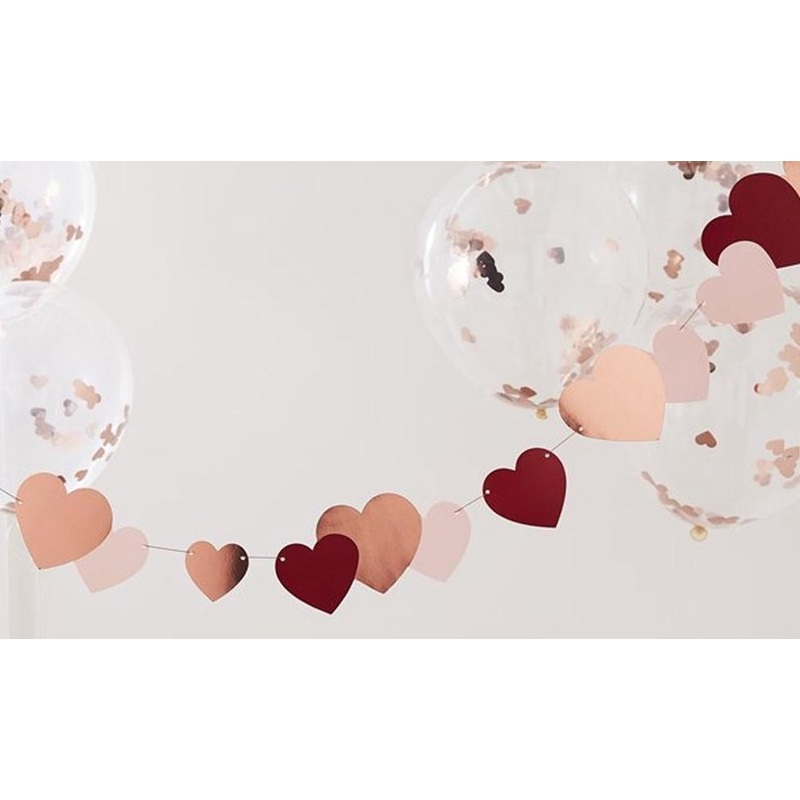 Rose gold hearts garland 2m