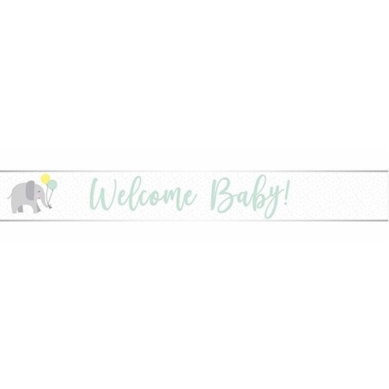 Welcome Baby foil banner with elephant 174cm