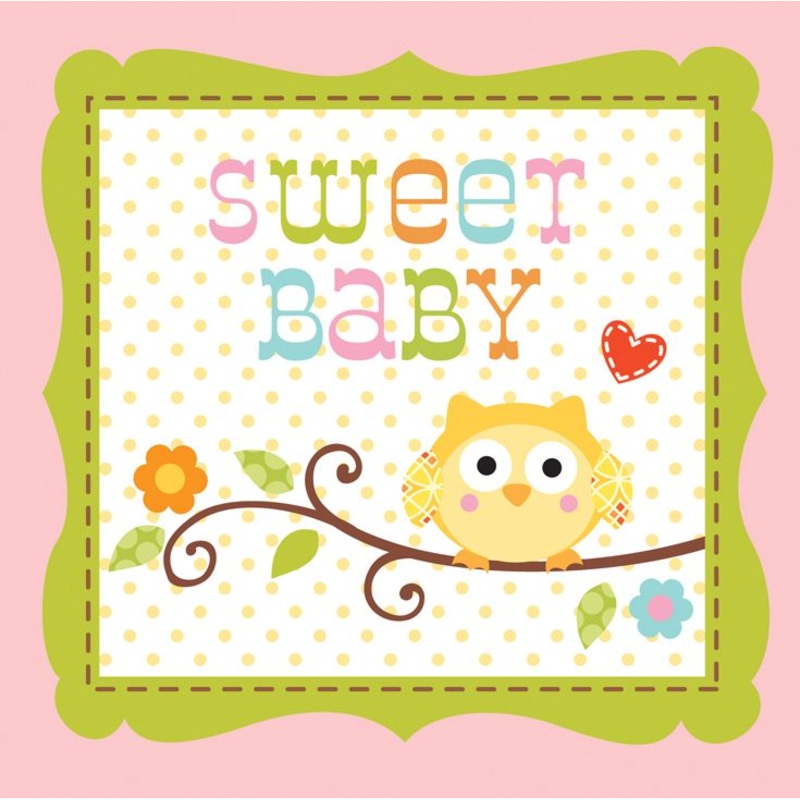 16 Woodland baby shower napkins pink 25cm