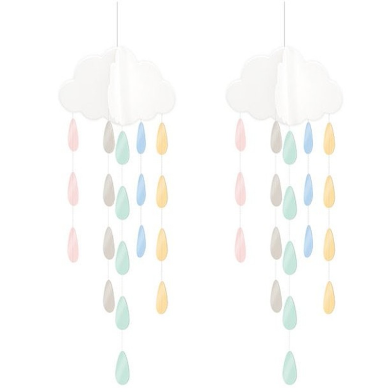 2 cloud mobiles with drops