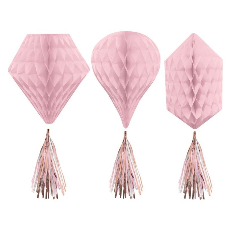 3 Blushing Rose honeycomb balls 30cm