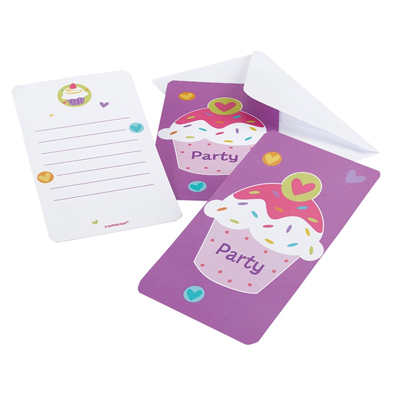 6 cupcake party invitation cards