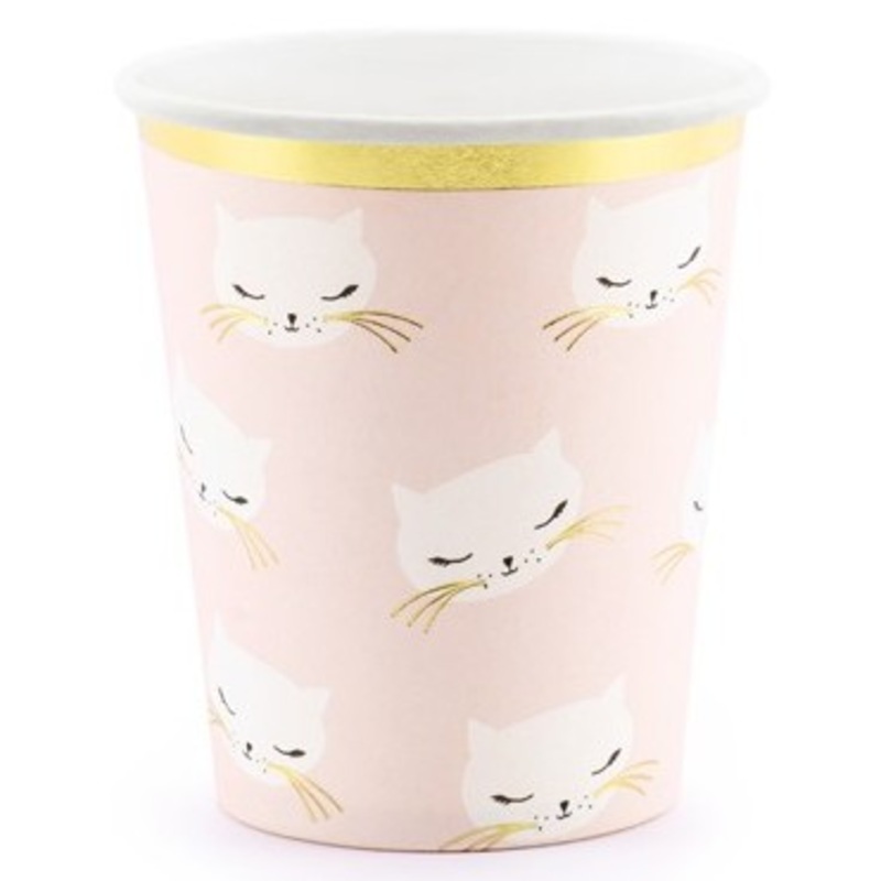 6 Kiki Cat Paper Cups Pink 200ml
