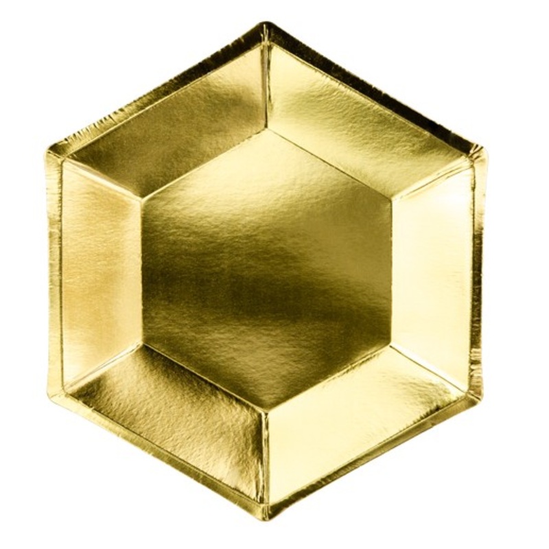 6 Paper Party Plates Metallic Gold 20cm