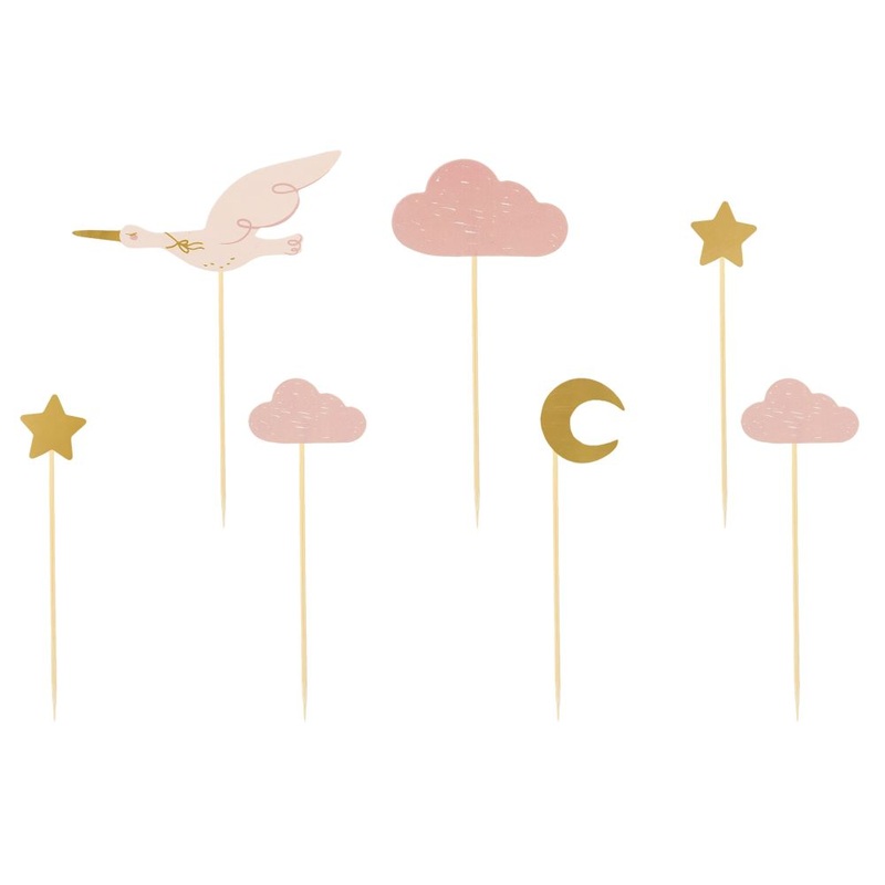 7 muffin picks pink stork