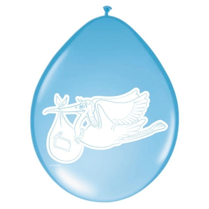 8 baby balloons with stork design blue