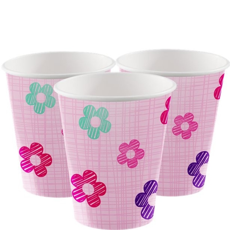 8 First Wild Birthday paper cups pink 256ml