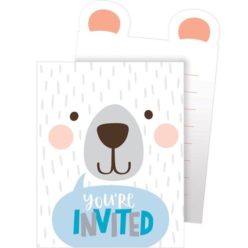 8 party bear invitation cards