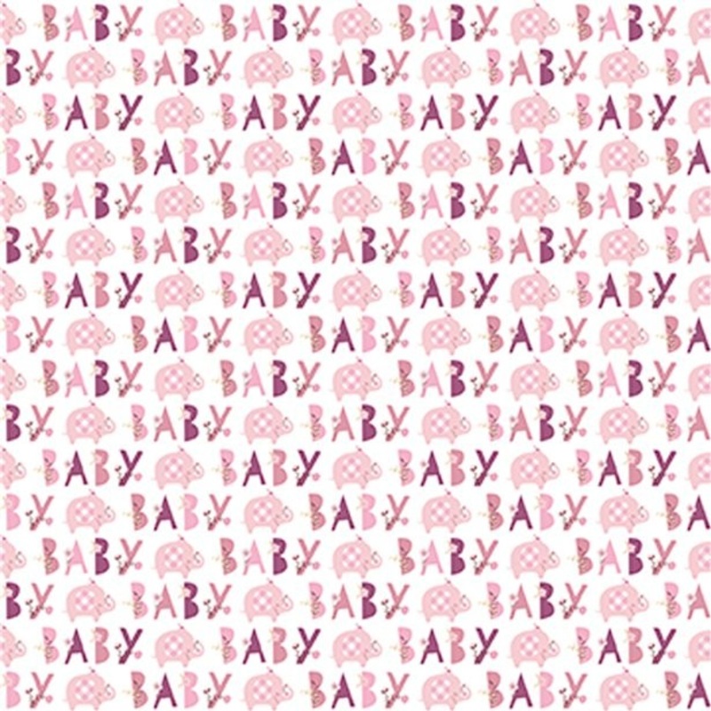 Baby wrapping paper with elephants pink 1.5m