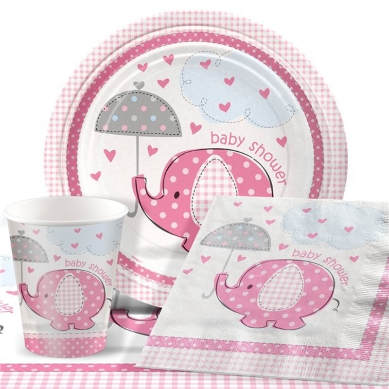 Elephant baby shower package pink for 8 people
