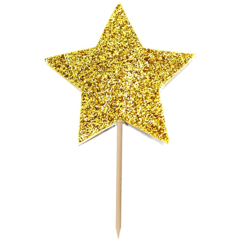 12 party picks golden glitter star