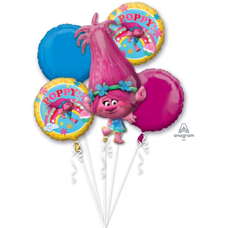 5 Foil Balloons Poppy Trolls Set