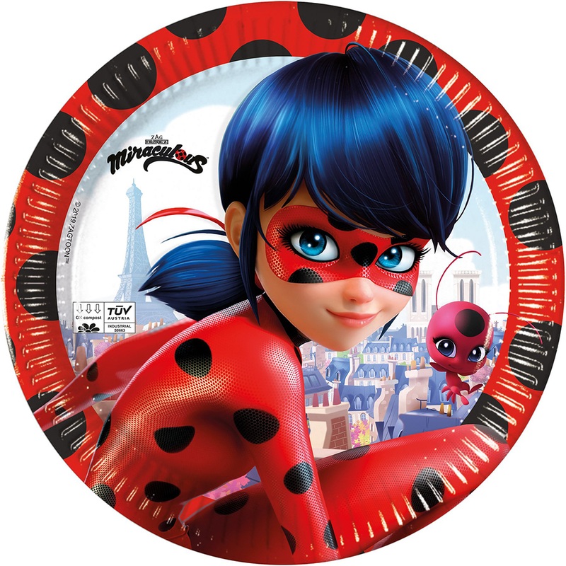 8 Miraculous Ladybug paper plates 23cm compostable