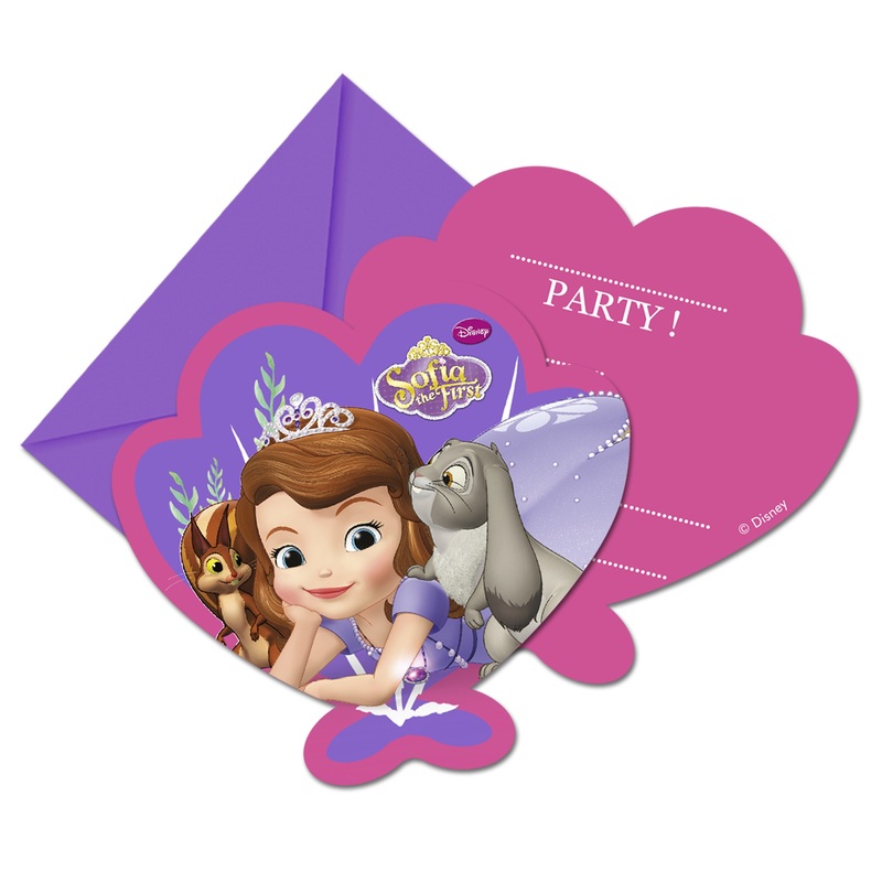 6 Sofia The First invitation cards 11 x 12cm