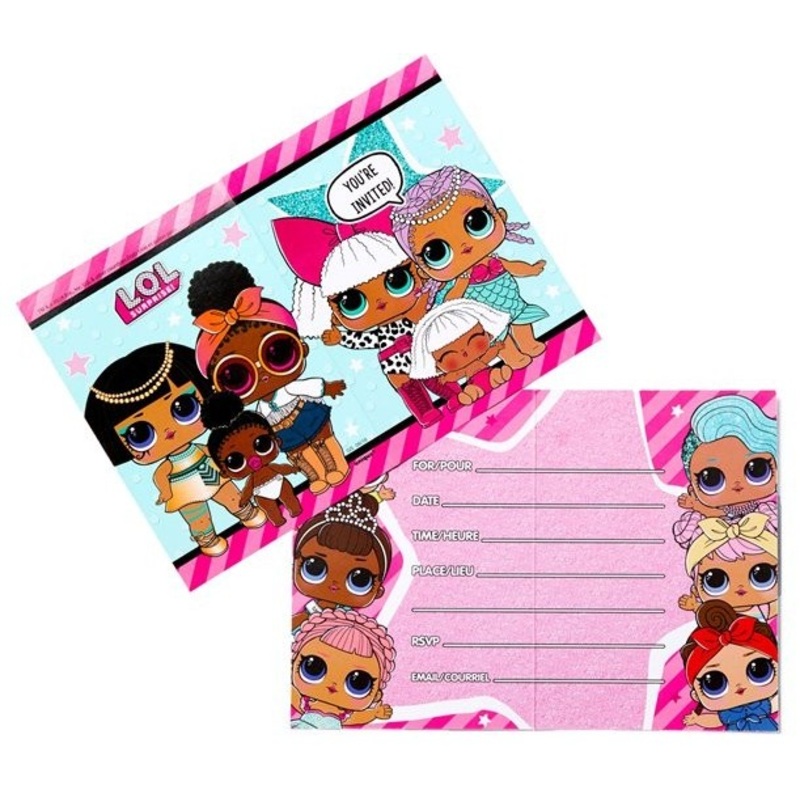 8 LOL Fashion Girls invitation cards
