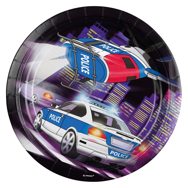 8 Police Action round paper plates 23cm