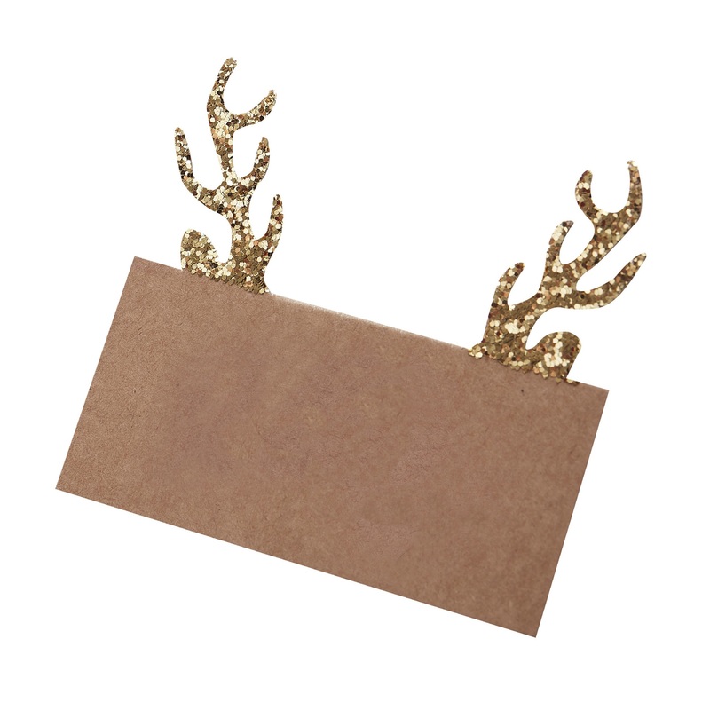 10 rustic Christmas reindeer place cards gold