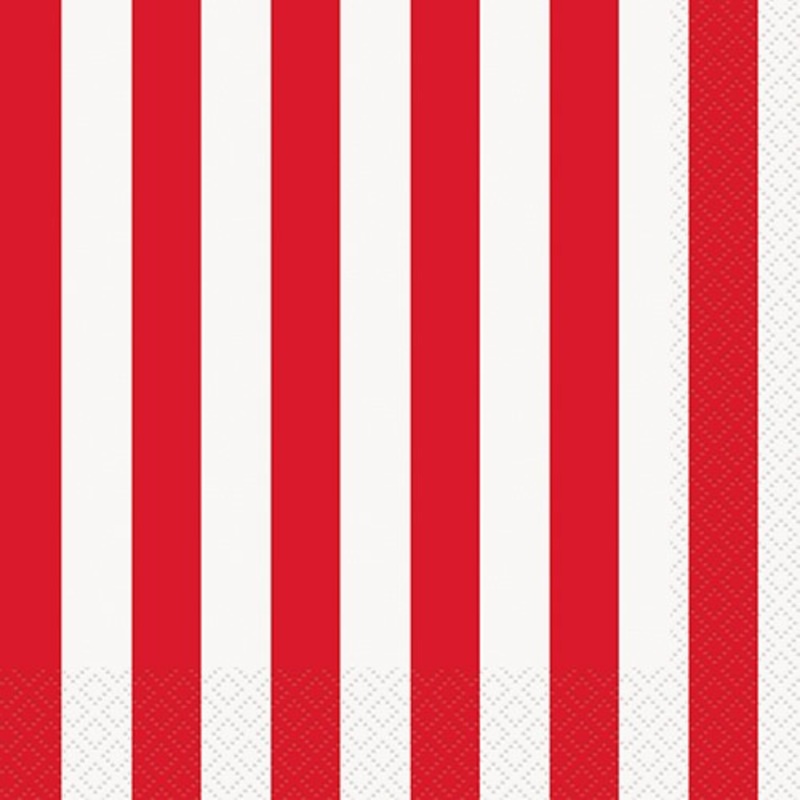 16 party napkins Victoria red striped 33cm