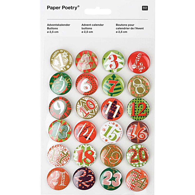 24 advent calendar numbers button red-green