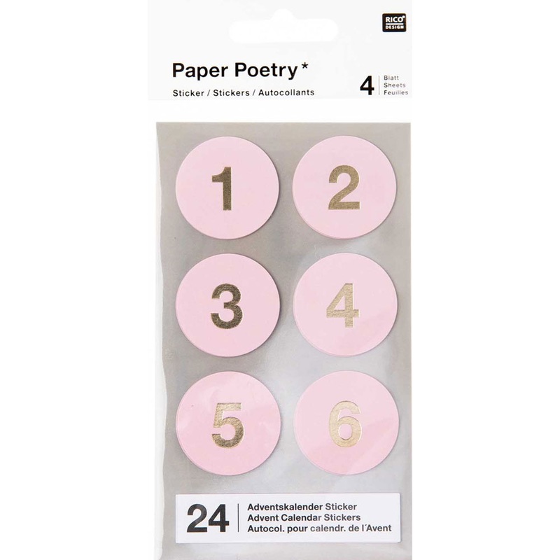 24 advent calendar numbers stickers pink