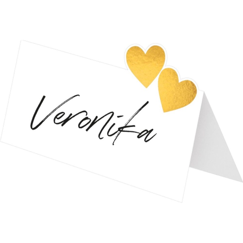 8 golden heart place cards